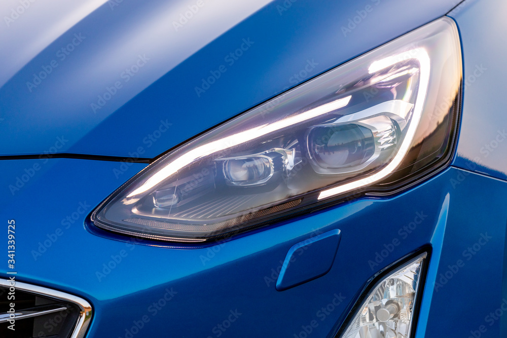 Front light of a blue car, LED technology