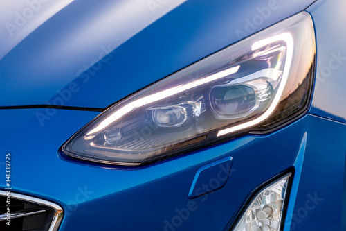 Front light of a blue car  LED technology