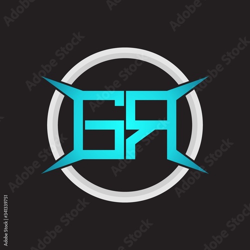GR Logo monogram with circle and four taper shape design template