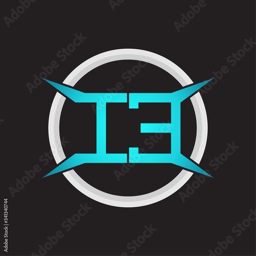 IE Logo monogram with circle and four taper shape design template