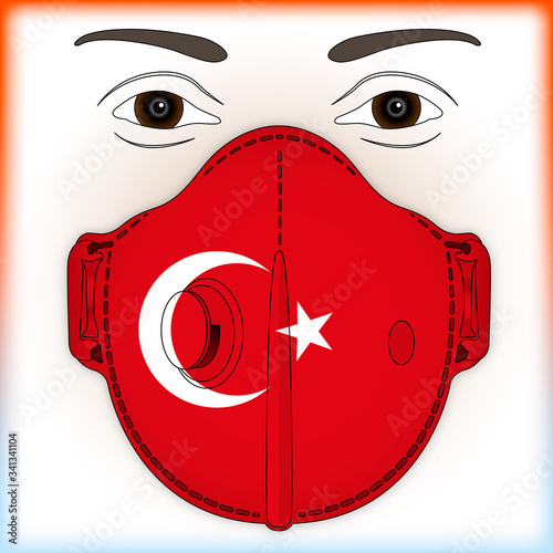 Antiviral mask for anti virus protection with Turkey flag, vector illustration