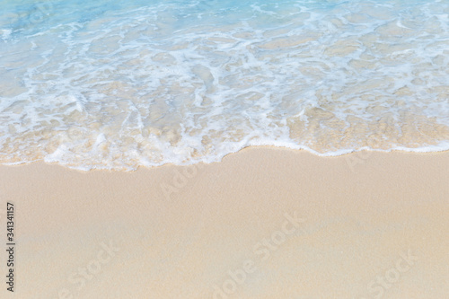 Clean white fine sand beach, white wave on clean beach, nature outdoor day light, summer concept background