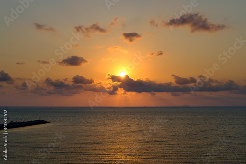 Evening sundown, sunset sea, Beautiful Sunset sea landscape at Pattaya Beach, Thailand, South East Asia.