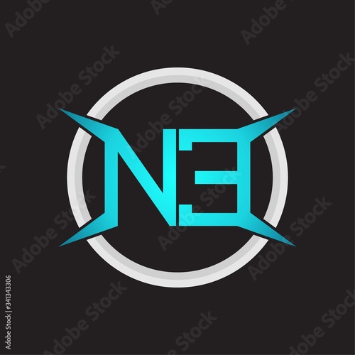 NE Logo monogram with circle and four taper shape design template