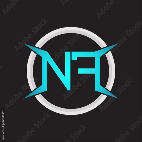 NF Logo monogram with circle and four taper shape design template