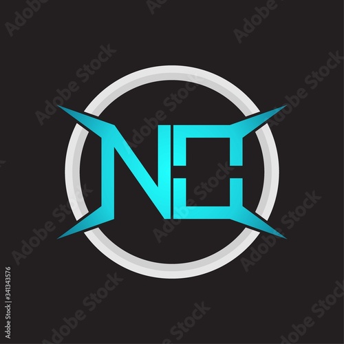 NO Logo monogram with circle and four taper shape design template