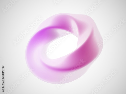 3D pink torus isolated on white background. Design element in shape of twisted torus or ring figure. Vector illustration of pink abstract geometric object.