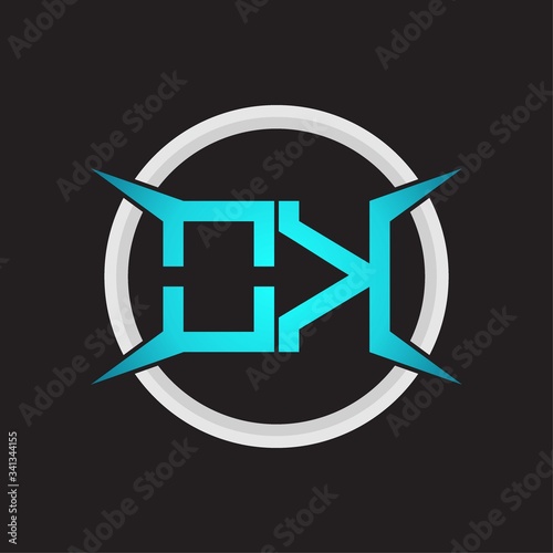 OK Logo monogram with circle and four taper shape design template