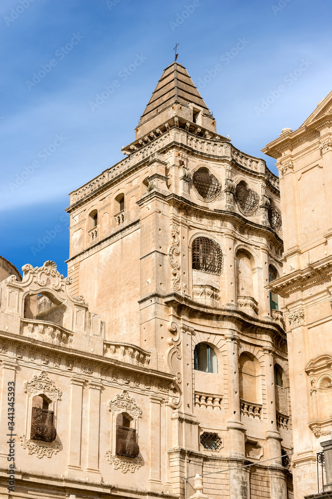 Ancient monastery in Baroque style (Monastero del San Salvatore) in Noto town, Siracusa province, Sicily island, Italy, Europe