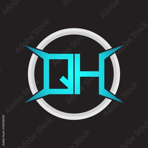 QH Logo monogram with circle and four taper shape design template