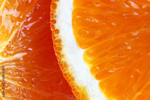 Macro photography of a fresh, ripe, juicy, sweet orange.