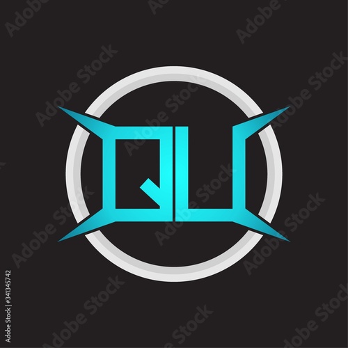 QU Logo monogram with circle and four taper shape design template