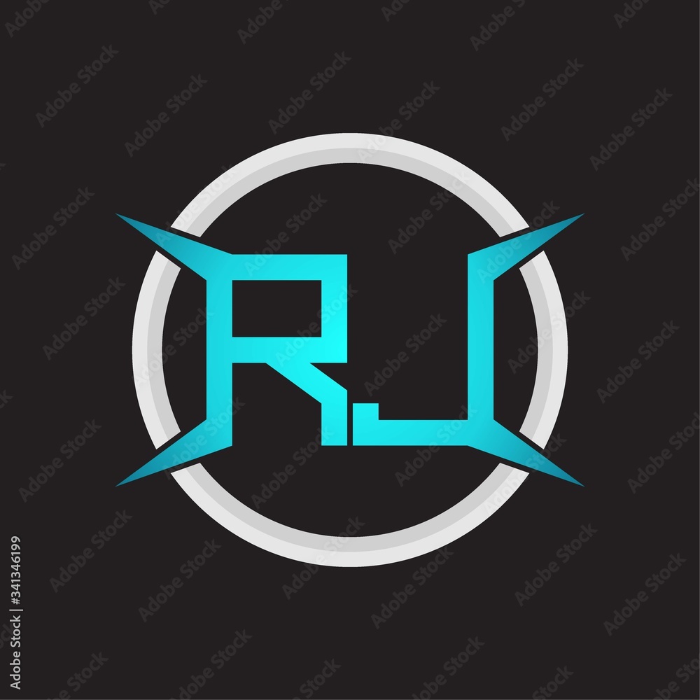 RJ Logo monogram with circle and four taper shape design template Stock ...