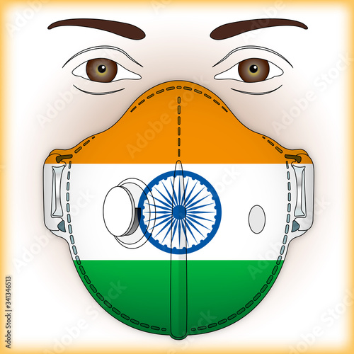 Antiviral mask for anti virus protection with India flag, vector illustration