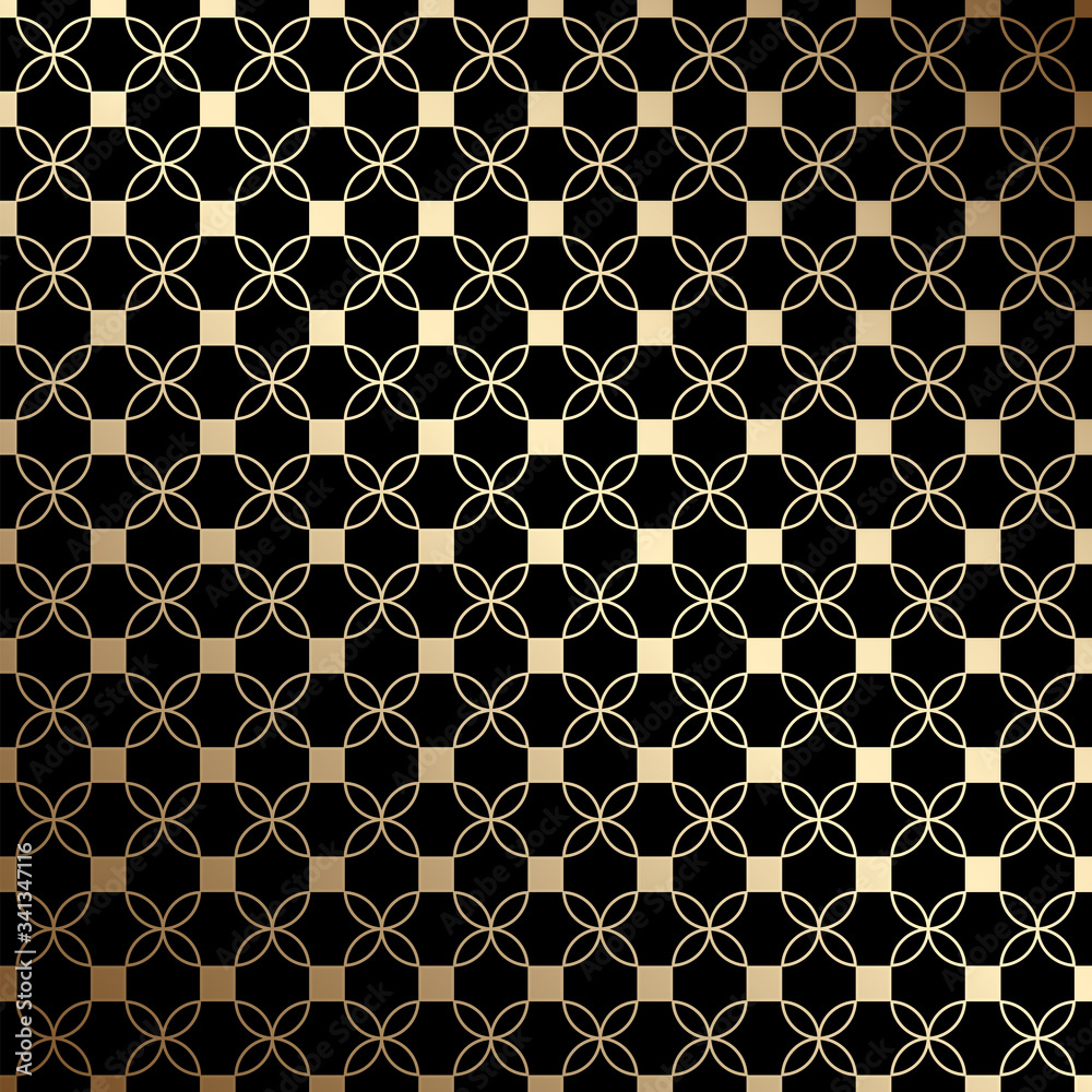 Geometric black and gold seamless pattern with stylized flowers, art deco style Geometric black and gold seamless pattern with stylized flowers, art deco style