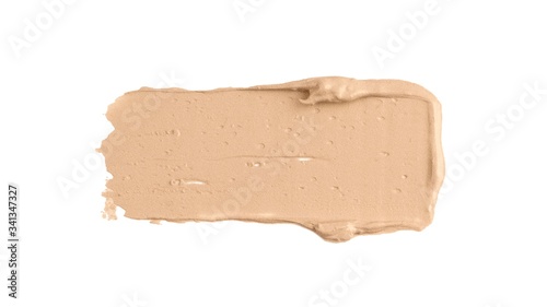Colored creamy stroke swoosh smudge cosmetic texture isolated on white background. Mint green concealer Makeup base foundation creamy texture