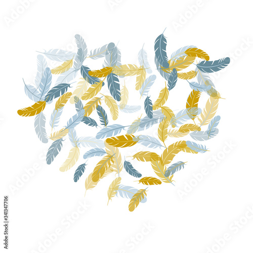 Detailed majestic feather on white design.