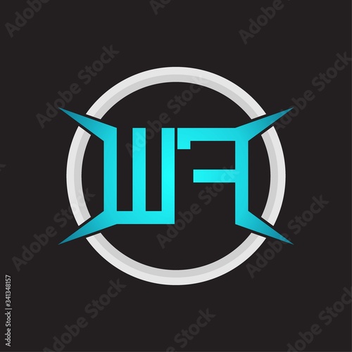 WF Logo monogram with circle and four taper shape design template