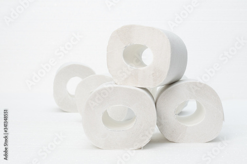 Rolls of toilet paper on a white background