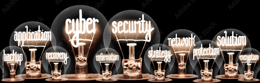 Fototapeta Light Bulbs with Cyber Security Concept
