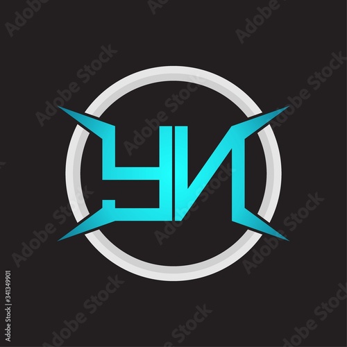 YN Logo monogram with circle and four taper shape design template