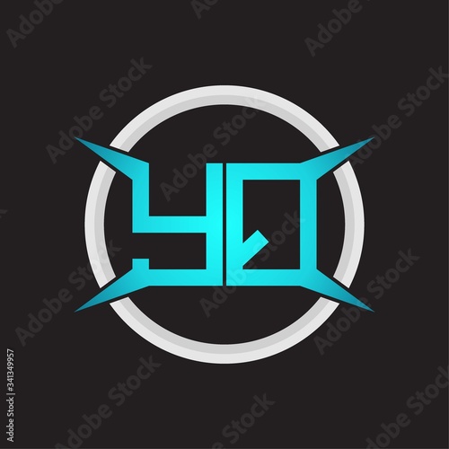 YQ Logo monogram with circle and four taper shape design template