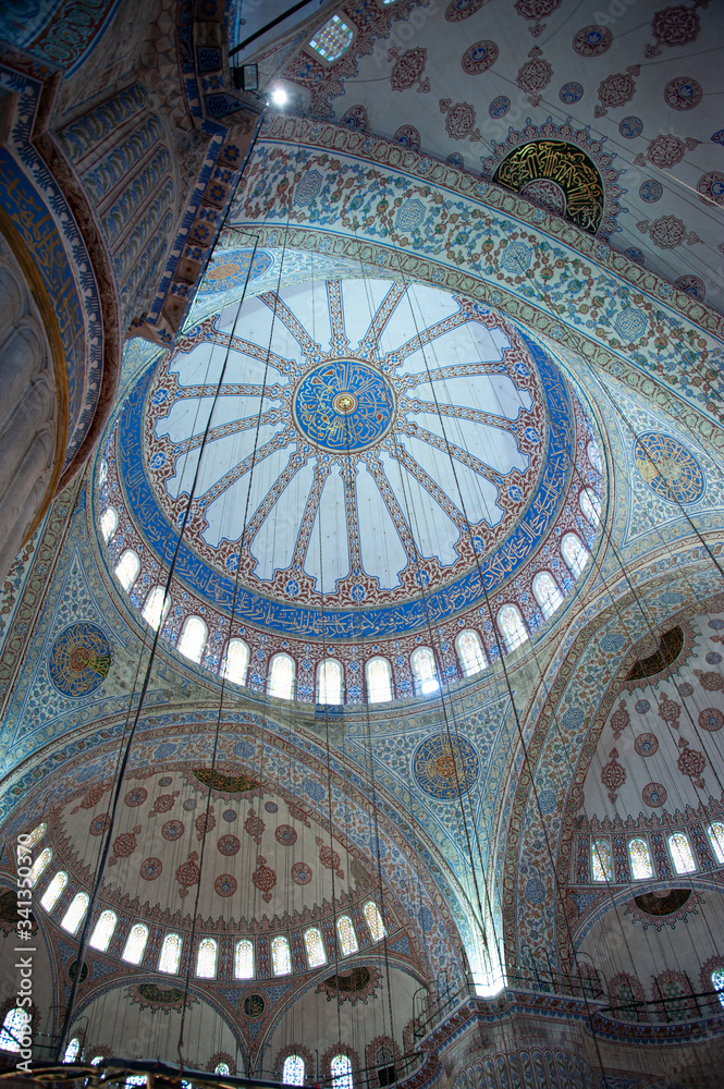 Blue Mosque turkey Blue Mosque, famous for its beautiful frescoes. the Blue Mosque (Sultanahmet Camii) Istanbul Turkey.