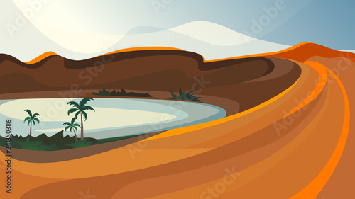 Desert oasis landscape. Beautiful nature scenery.