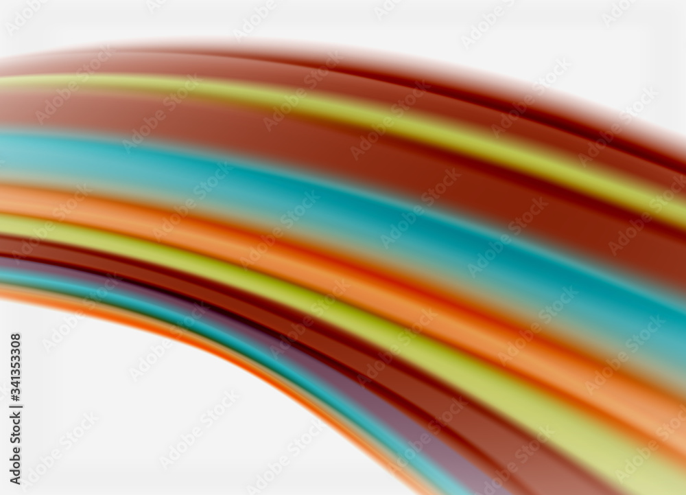 Wave lines abstract background, smooth silk design with rainbow style colors. Liquid fluid color waves. Vector Illustration