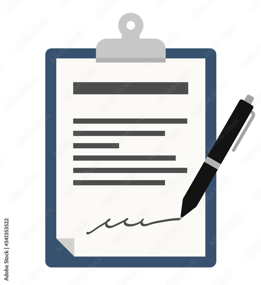 書類にペンでサインをするイラスト Stock Vector Adobe Stock