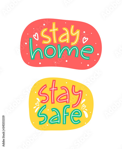 Stay home, stay safe vector hand drawn lettering. Handwritten quote, quarantine concept.