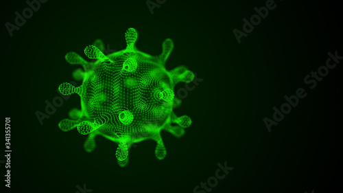 3D illustration. Model of a coronavirus bacterium. Research of microbes and microorganisms. Blood scan.