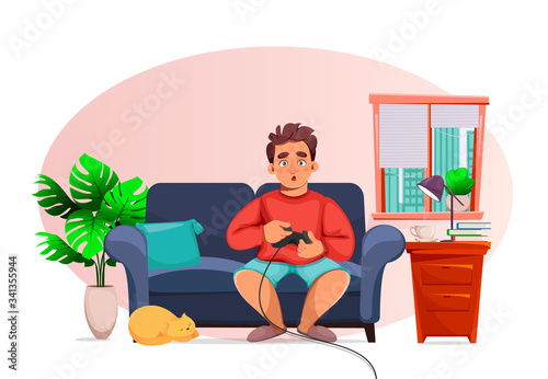 Stay at home concept. Man playing video games