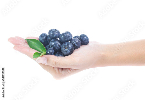 handful of freshly picked blueberries isolated on white
