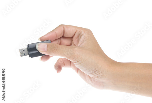 Flash drive in hand isolated on white background