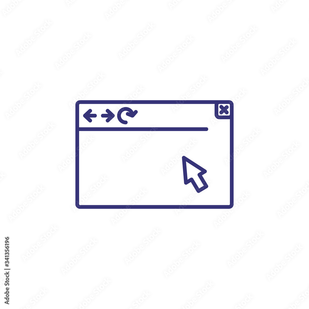 Web browser line icon. Window, interface, cursor. Information technology concept. Can be used for topics like software, app design, internet application Web browser line icon. Window, interface, cursor. Information technology concept. Can be used for topics like software, app design, internet application