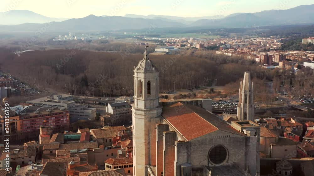 Bird's-eye view of the old European city time laps 