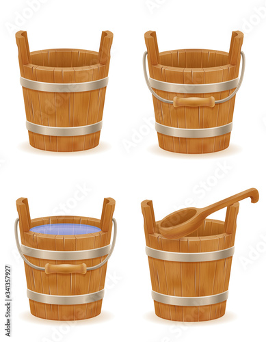 wooden bucket with wood texture old retro vintage vector illustration