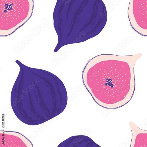 Seamless pattern ripe figs, juicy fruits. Print for packaging, fabrics, wallpapers, textiles. Vector illustration