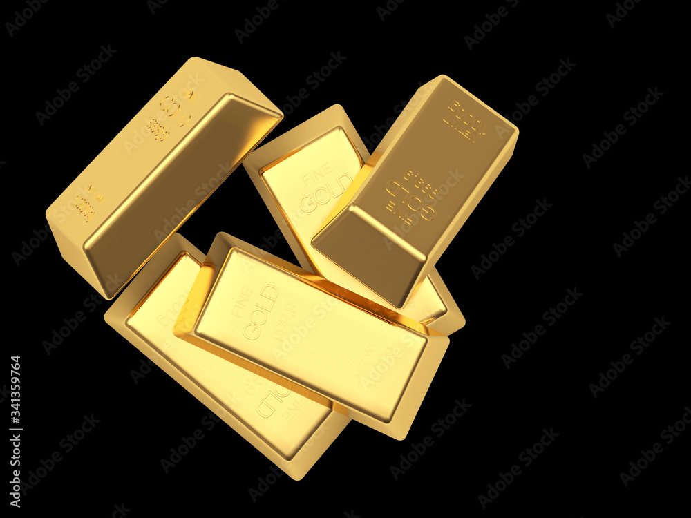Several gold bars isolated on black background. 3D illustration Several gold bars isolated on black background. 3D illustration