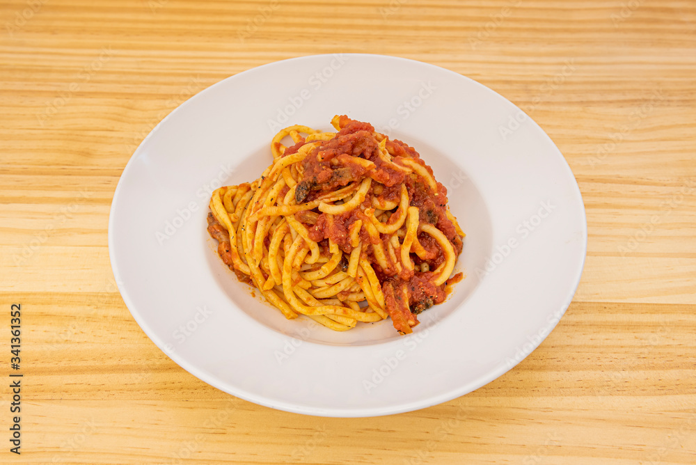 plate of bucatini amatriciana