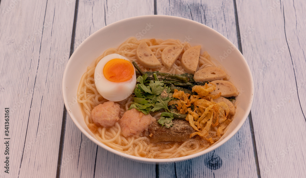 Thai Vietnamese Sausage Noodle Soup with Boiled Egg Thai Vietnamese Sausage Noodle Soup with Boiled Egg