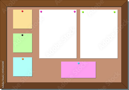 Office notice board with notes isolated over white background