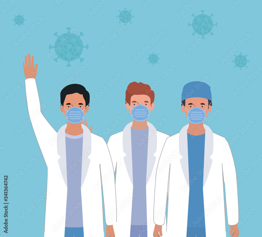 Men doctors with masks against 2019 ncov virus vector design Men doctors with masks against 2019 ncov virus vector design