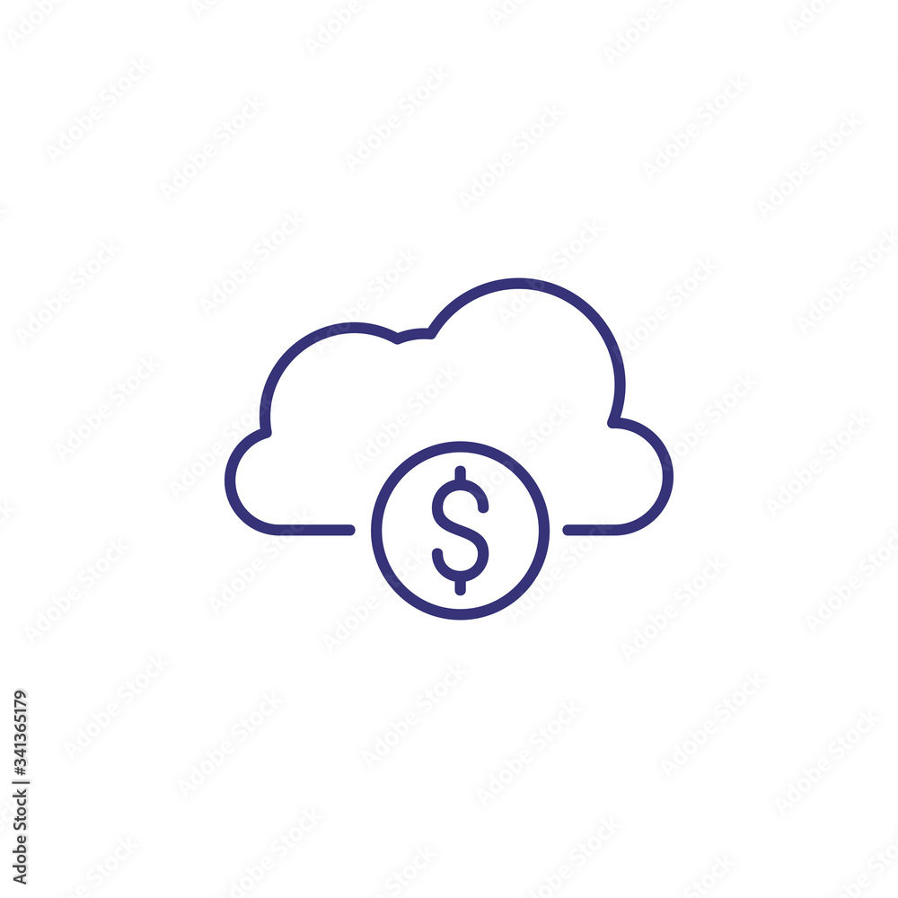 Cloud money line icon. Dollar symbol, coin, cost. Finance concept. Can be used for topics like business, finance management, mining