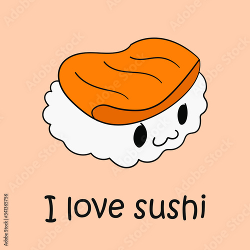 Sushi cartoon logo. Japanese vector. Japanese food.
