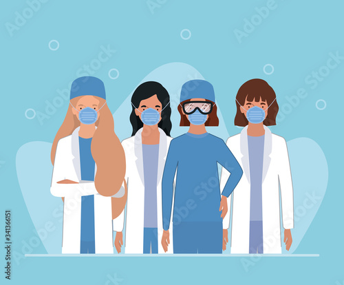 Women doctors with masks against 2019 ncov virus vector design