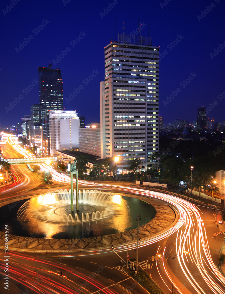 Fototapeta premium Night traffic in Jakarta city Capital of Indonesia