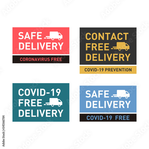 Covid-19 free delivery icon set. Symbols for shipments without Coronavirus.