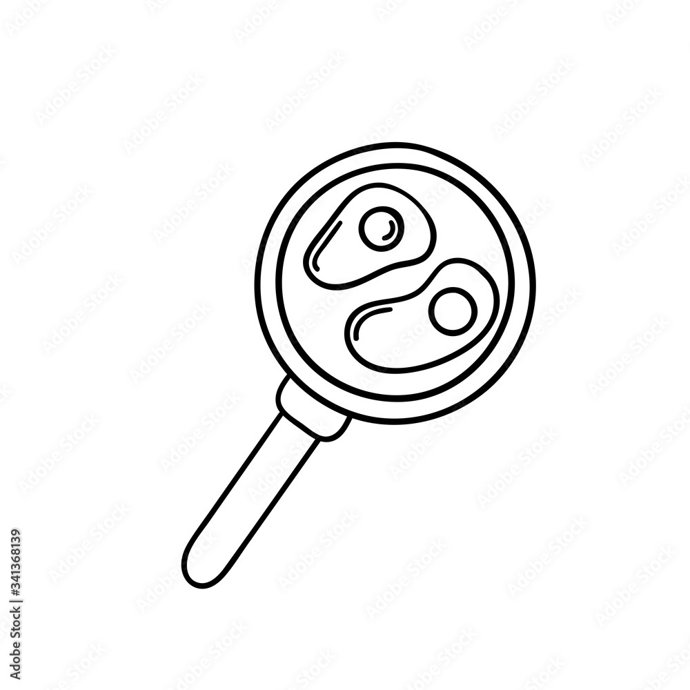 Vector doodle frying pan with fried eggs. Cooking, kitchenware, home elements. Hand drawn illustration isolated on white background. Vector doodle frying pan with fried eggs. Cooking, kitchenware, home elements. Hand drawn illustration isolated on white background.